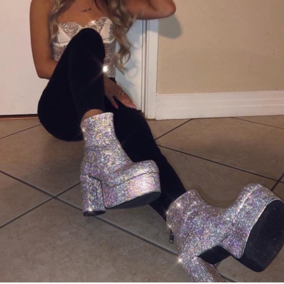 NIB Crystal Encrusted Platform Boots - Picture 8 of 8